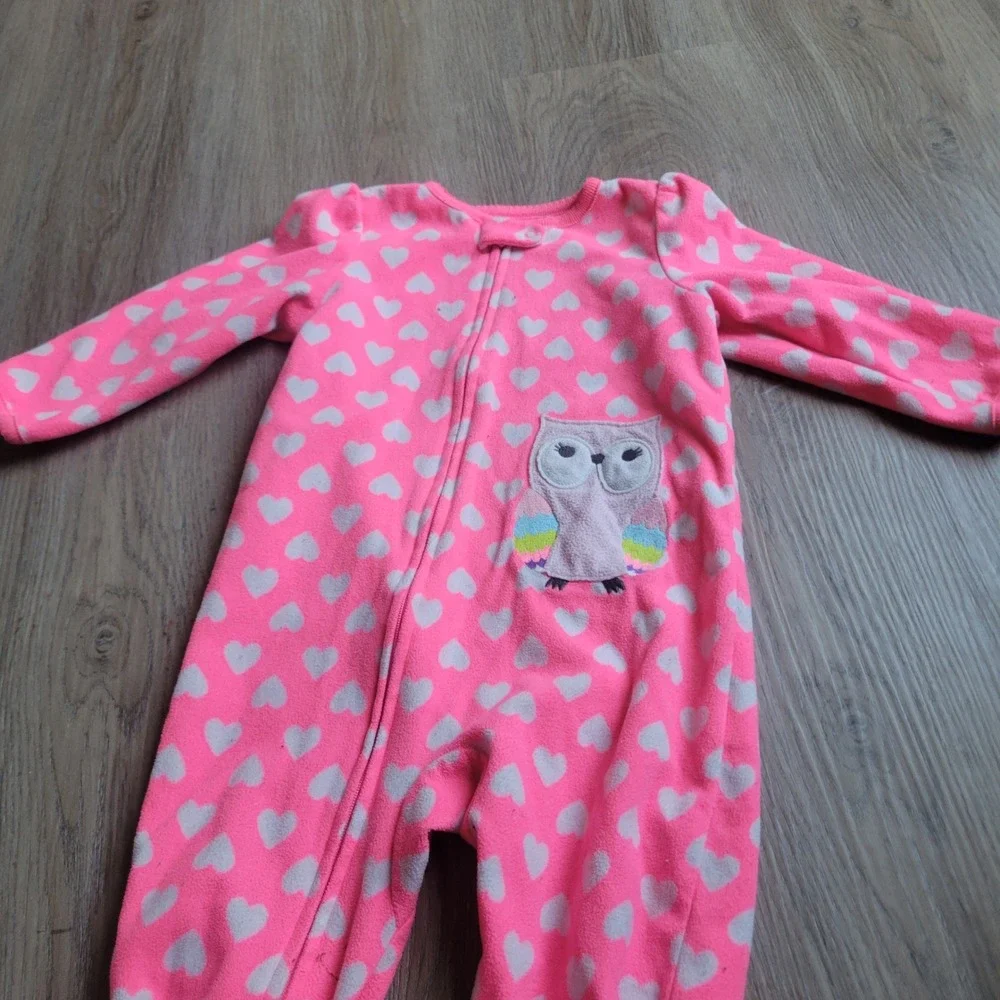 Simple Joys by Carter's Footed Pajamas Girls 18M Pink Heart Owl Fleece Sleeper